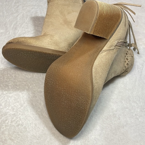 Not Rated Tan Ankle Booties with Laser-Cut Detail and Fringe - Picture 6 of 9
